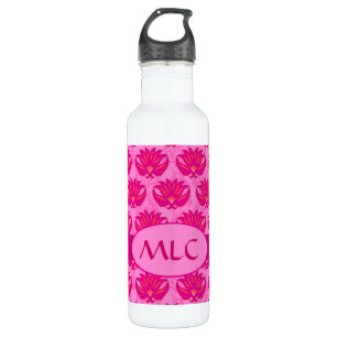 Fuchsia and Pink Art Nouveau Damask Monogram Waterfles