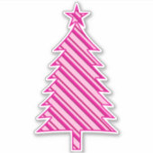 Fuchsia and Pink Snoep Striped kerstboom Sticker (Voorkant)