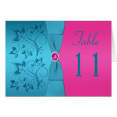 Fuchsia and Turquoise Floral Table Number Kaart (Voorkant Horizontaal)