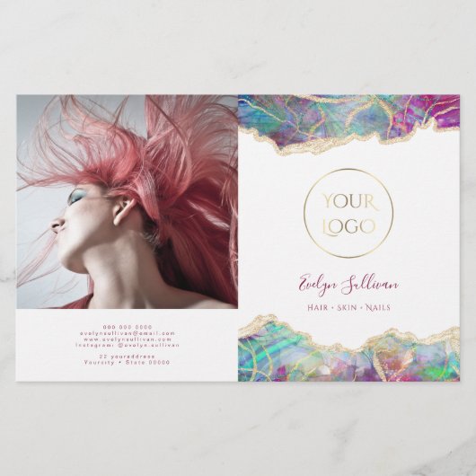 Fuchsia aquamarijn opaal ontwerp bifold brochure (Voorkant)