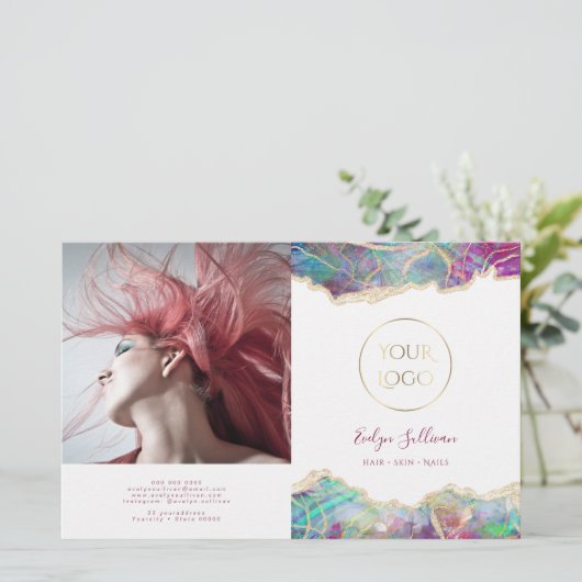 Fuchsia aquamarijn opaal ontwerp bifold brochure (Staand voorkant)