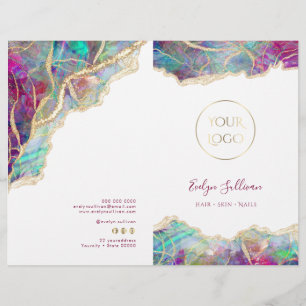 Fuchsia aquamarijn opaal service menu brochure