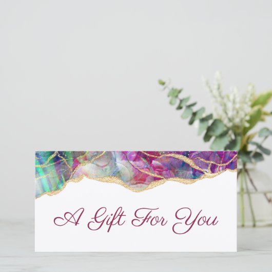 Fuchsia aquamarijn opal ontwerp cadeaubon (Staand voorkant)