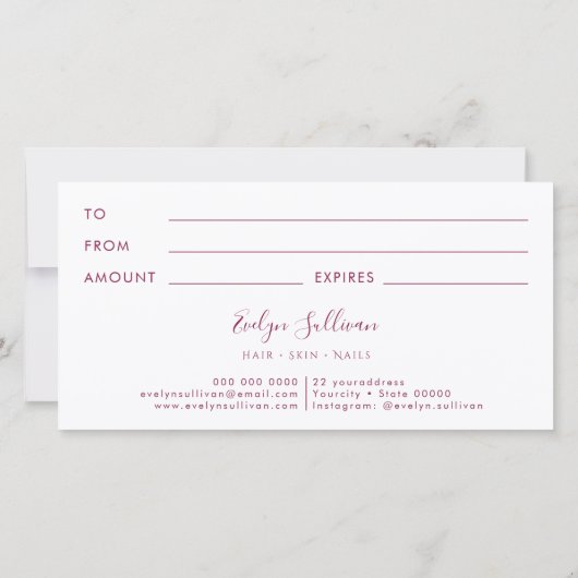 Fuchsia aquamarijn opal ontwerp cadeaubon (Achterkant)