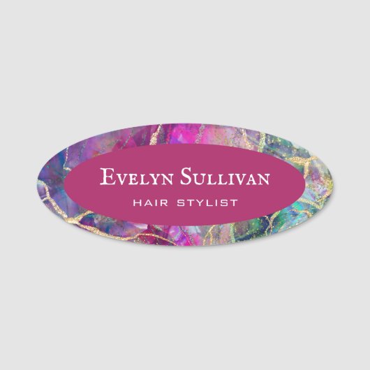 Fuchsia Aquamarine Opal Design Name Tag (Voorkant)