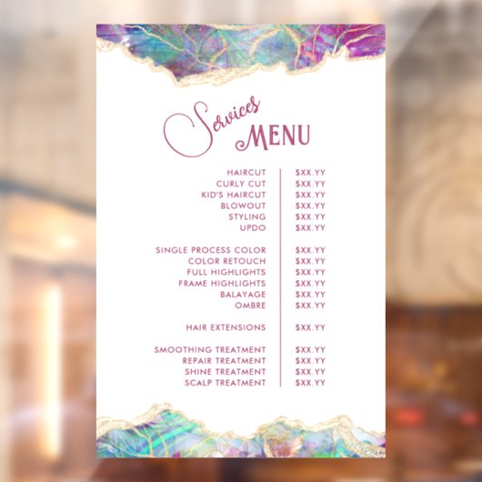 Fuchsia Aquamarine Opal Design Services Menu Raamsticker (Vel 2)