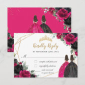 Fuchsia Black Floral Twins Quinceañera XV Réponse (Devant / Derrière)