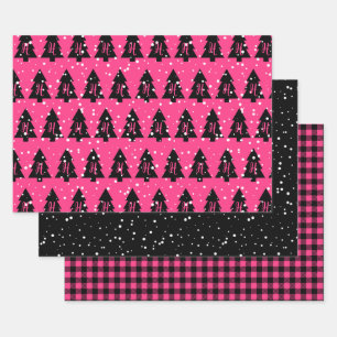 Fuchsia & Black Monogram Inpakpapier Vel