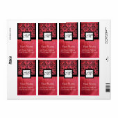 FUCHSIA BLACK PINK SILK DAMASK, SQUARE MONOGRAM ETIKET (Full Sheet)