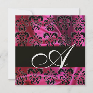 FUCHSIA BLACK SILK DAMASK MONOGRAM, White Ice Kaart