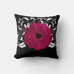 Fuchsia, Black/White Gerbera Daisy Kussen