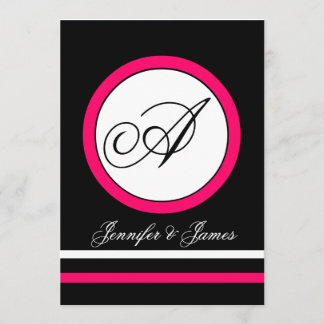 Fuchsia, Black & White Monogram Weddenschap Kaart