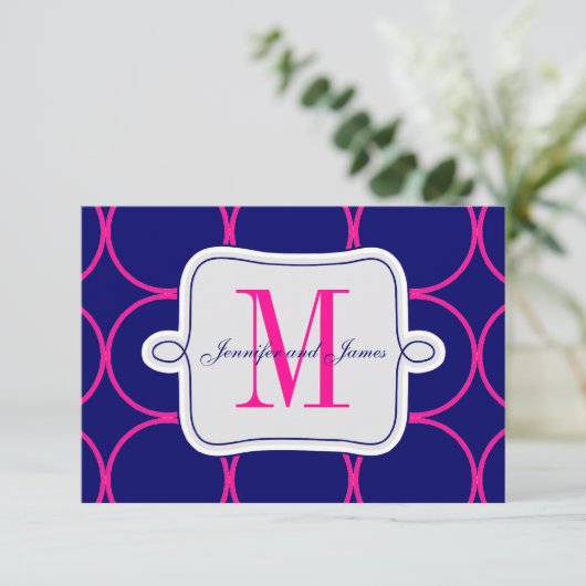 Fuchsia Blauwe Moderne Trouwreceptie #2 Informatiekaartje (Staand voorkant)