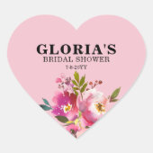 Fuchsia Bloemen Bruidsdouche Hart Sticker (Voorkant)