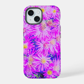 Fuchsia Bloemen Op Blauwe iPhone 15 Hoesje