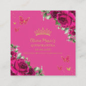 Fuchsia Bloemenvlinders Quinceanera RSVP QR Informatiekaartje (Achterkant)