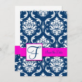 Fuchsia Blue Damask Enregistrer la carte Date (Devant / Derrière)