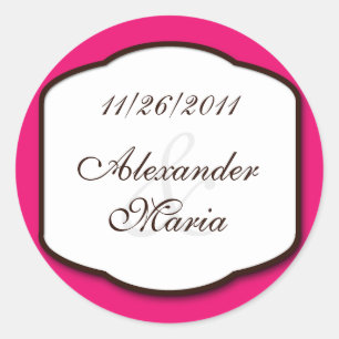 Fuchsia Brown and White Wedding Envelope Seals Ronde Sticker