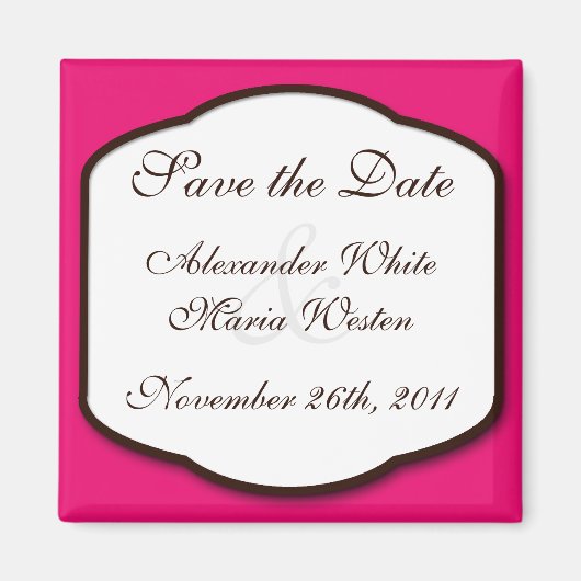Fuchsia Brown & White Save the Date Magnet Magneet (Voorkant)