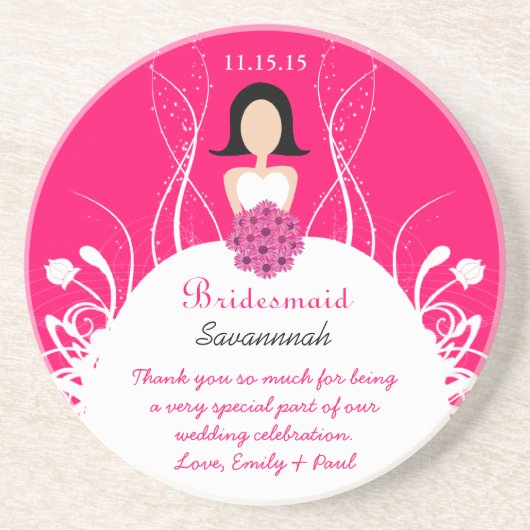 Fuchsia bruidsmeisje trouwjurk Onderzetters (Voorkant)