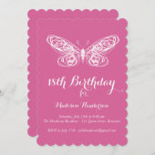 Fuchsia Butterfly 18th Birthday Invitation (Devant / Derrière)