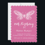 Fuchsia Butterfly 18th Birthday Invitation<br><div class="desc">Un ruban fantaisie et un papillon dessiné à la main accentuent cette invitation d'anniversaire.</div>