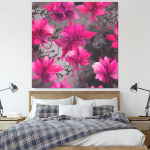 Fuchsia & Charcoal Veld AI-kunst  Canvas Afdruk