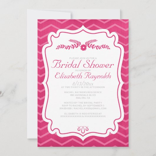 Fuchsia Chevron lance une invitation à la douche n (Devant)