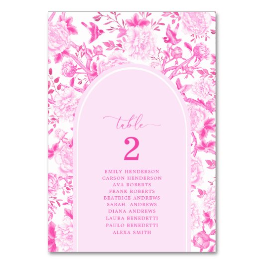Fuchsia Chinoiserie Menu & Numéro de table (Par défaut)
