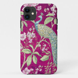 Fuchsia Chinoiserie pauwenbloem iPhone 11 Hoesje