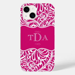Fuchsia Color Damask Pattern Design Monogramed Ca Case-Mate iPhone 14 Hoesje