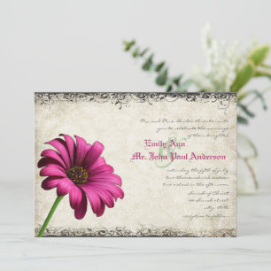 Fuchsia Coral Sinaasappel Gerber Daisy Wedding Inv Kaart