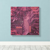 Fuchsia Cyber Printplaat Tech Kunst Elektronica Canvas Afdruk (Insitu (Houten vloer))