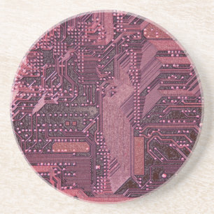 Fuchsia Cyber Printplaat Tech Kunst Elektronica Zandsteen Onderzetter