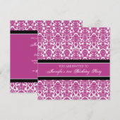 Fuchsia Damask 21e Birthday Party Kaart (Voorkant / Achterkant)