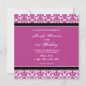 Fuchsia Damask 21e Birthday Party Kaart (Achterkant)