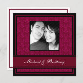 Fuchsia Damask Faire-Part de Fiançailles de Mariag (Devant / Derrière)