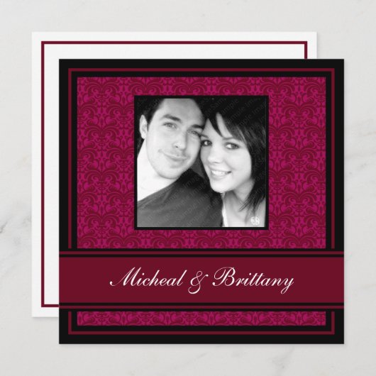 Fuchsia Damask Faire-Part de Mariage et Fiançaille (Devant / Derrière)