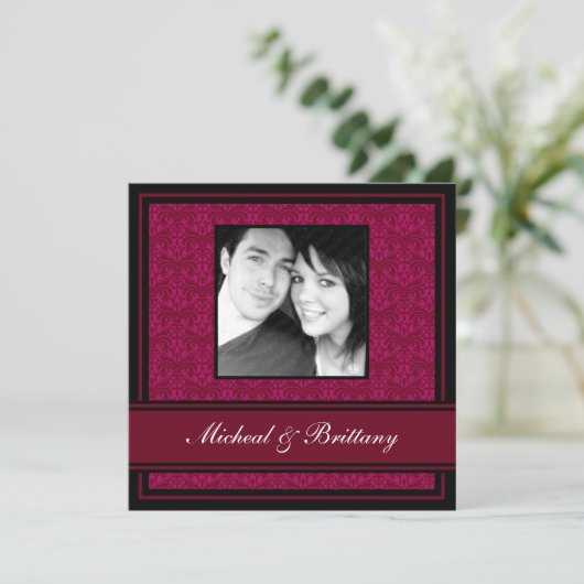 Fuchsia Damask Faire-Part de Mariage et Fiançaille (Debout devant)