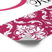 Fuchsia Damask Monogram Weddenschappen Ontvangteke Poster (Hoek)