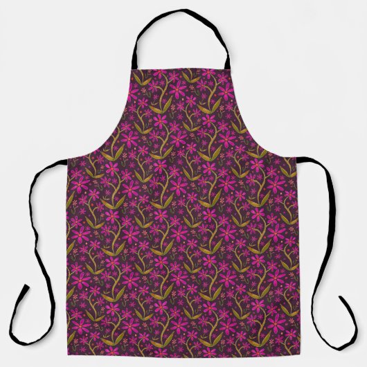 Fuchsia | Dancing Watercolor Daisies Apron Schort (Voorkant)