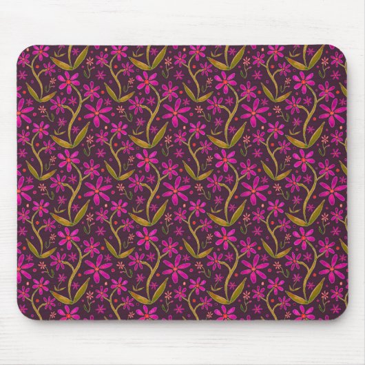 Fuchsia | Dancing Watercolor Daisies Muismat (Voorkant)