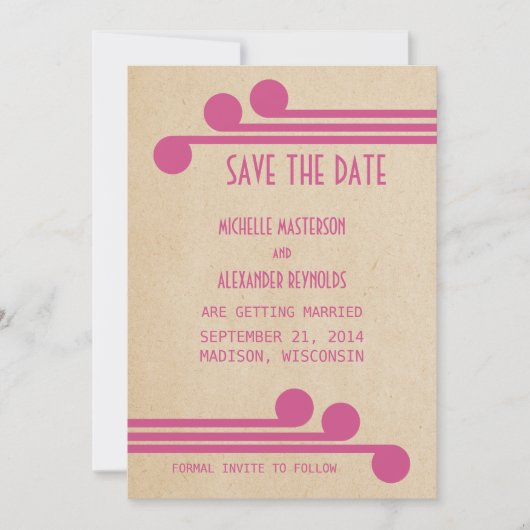 Fuchsia Deco Chic Invitation de sauvegarde de date (Devant)
