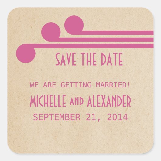 Fuchsia Deco Chic Save the Date Stickers (Voorkant)