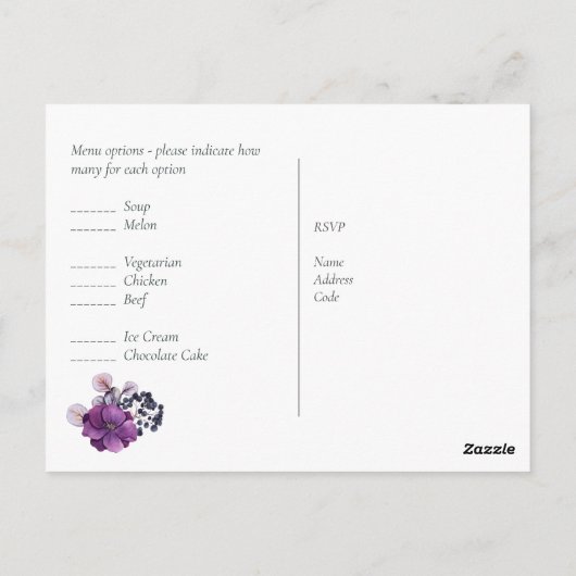 Fuchsia Dreams RSVP avec carte postale Menu (Dos)