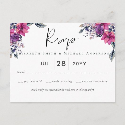 Fuchsia Dreams RSVP-Briefkaart met menuopties Briefkaart (Voorkant)