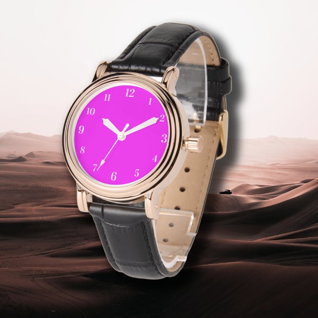Fuchsia effen kleur | Klassiek Elegant Horloge (Creator heeft geüpload)