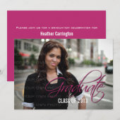 Fuchsia Elegant Script Photo Invitation (Devant / Derrière)