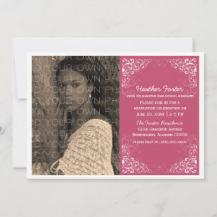 Fuchsia Elegant Swirls Photo Afstuderen Invite Kaart
