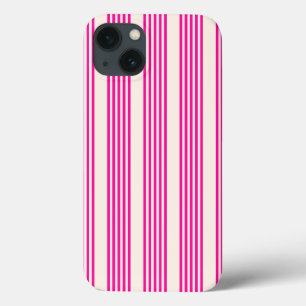 Fuchsia en beige vijf strepen patroon iPhone 13 hoesje